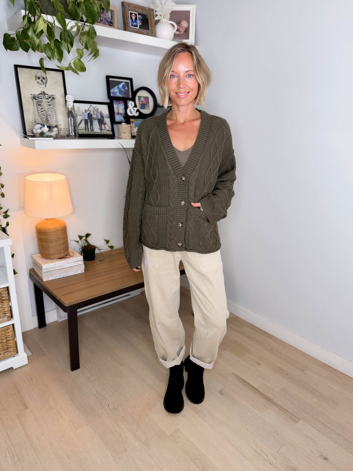 THREAD & SUPPLY Harbor Cardigan- DUSTY OLIVE