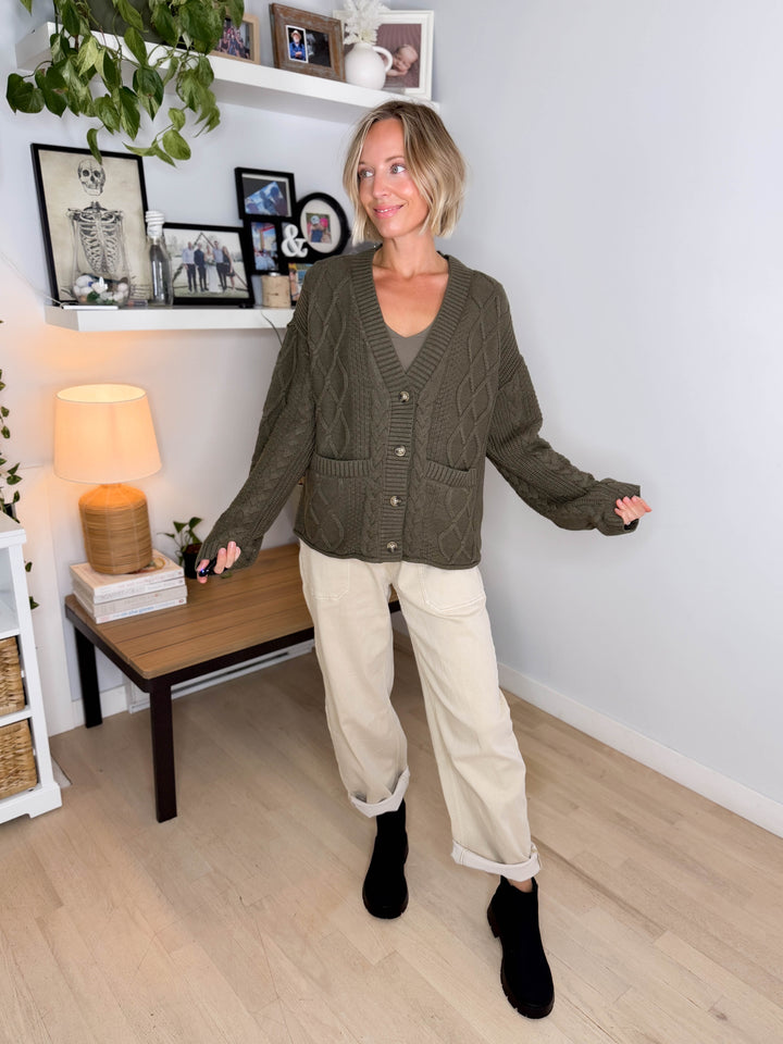 THREAD & SUPPLY Harbor Cardigan- DUSTY OLIVE