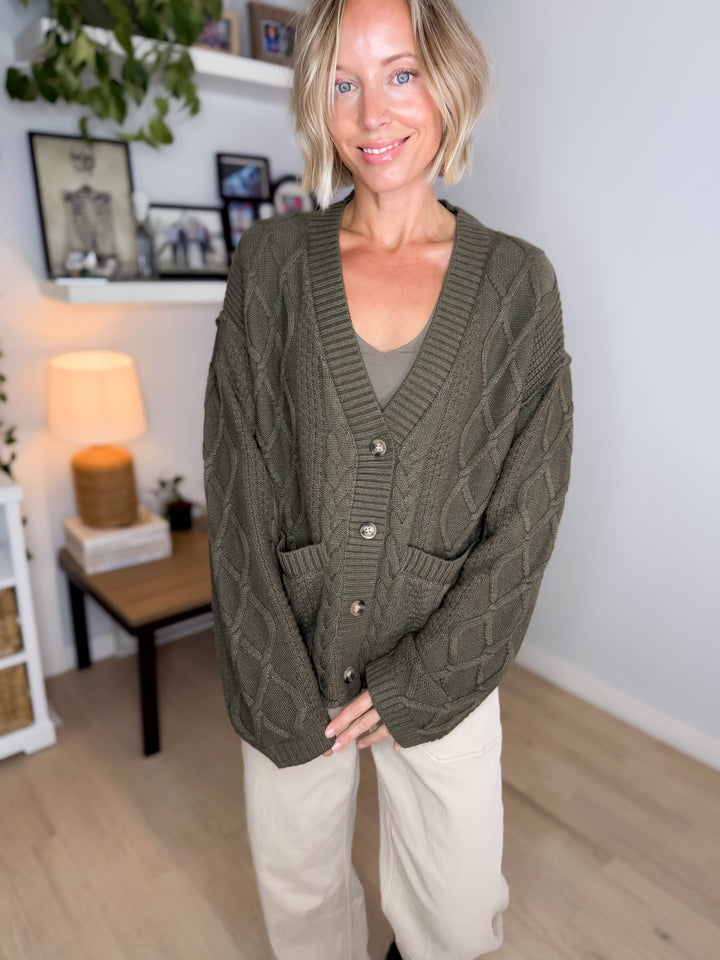 THREAD & SUPPLY Harbor Cardigan- DUSTY OLIVE