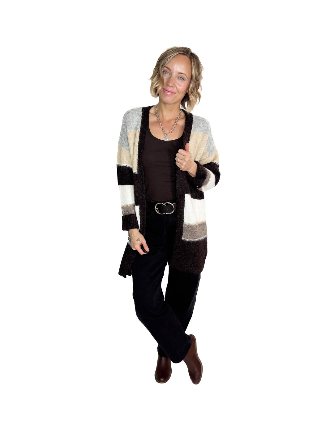 Snowed In Stripe Cardigan- COFFEE CREAM