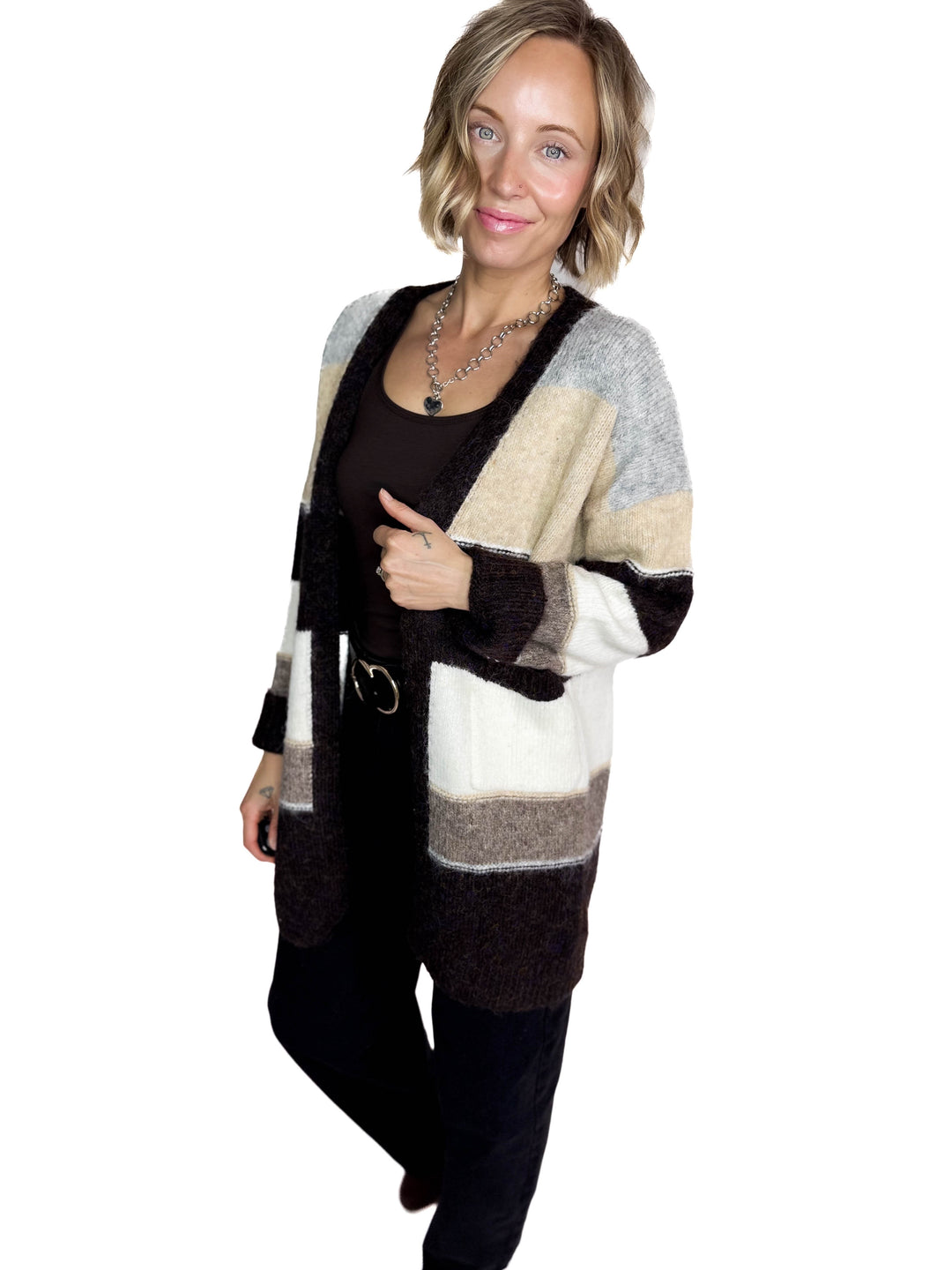 Snowed In Stripe Cardigan- COFFEE CREAM