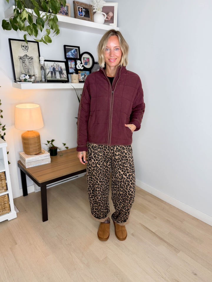 Catherine Soft Quilted Jacket- BURGUNDY BROWN