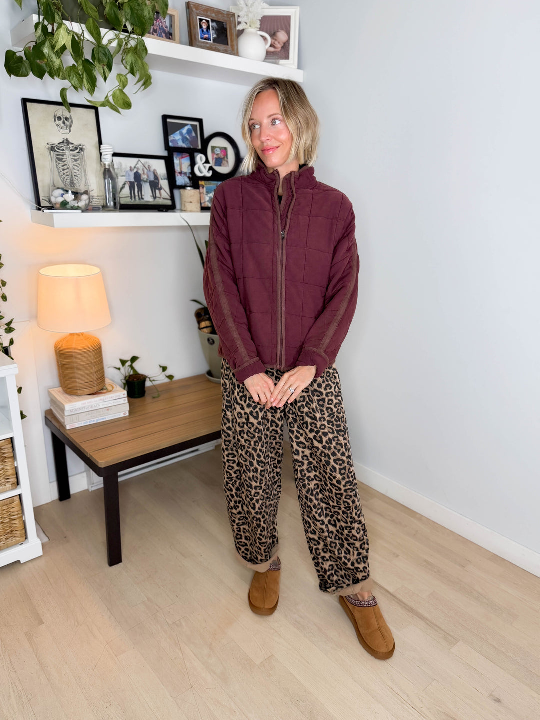 Catherine Soft Quilted Jacket- BURGUNDY BROWN