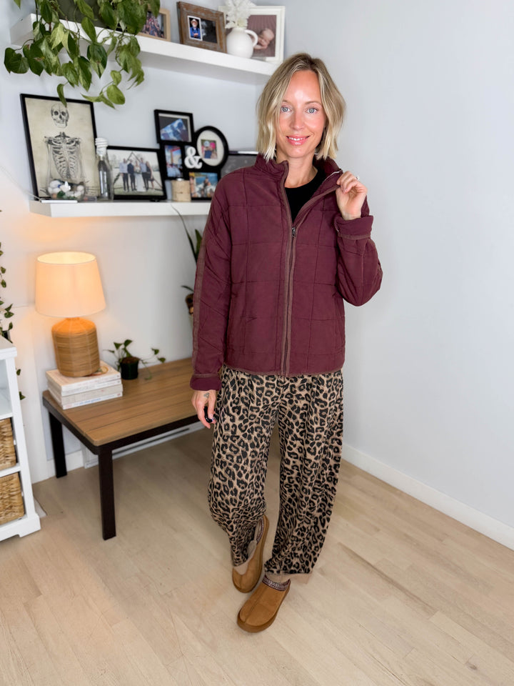 Catherine Soft Quilted Jacket- BURGUNDY BROWN