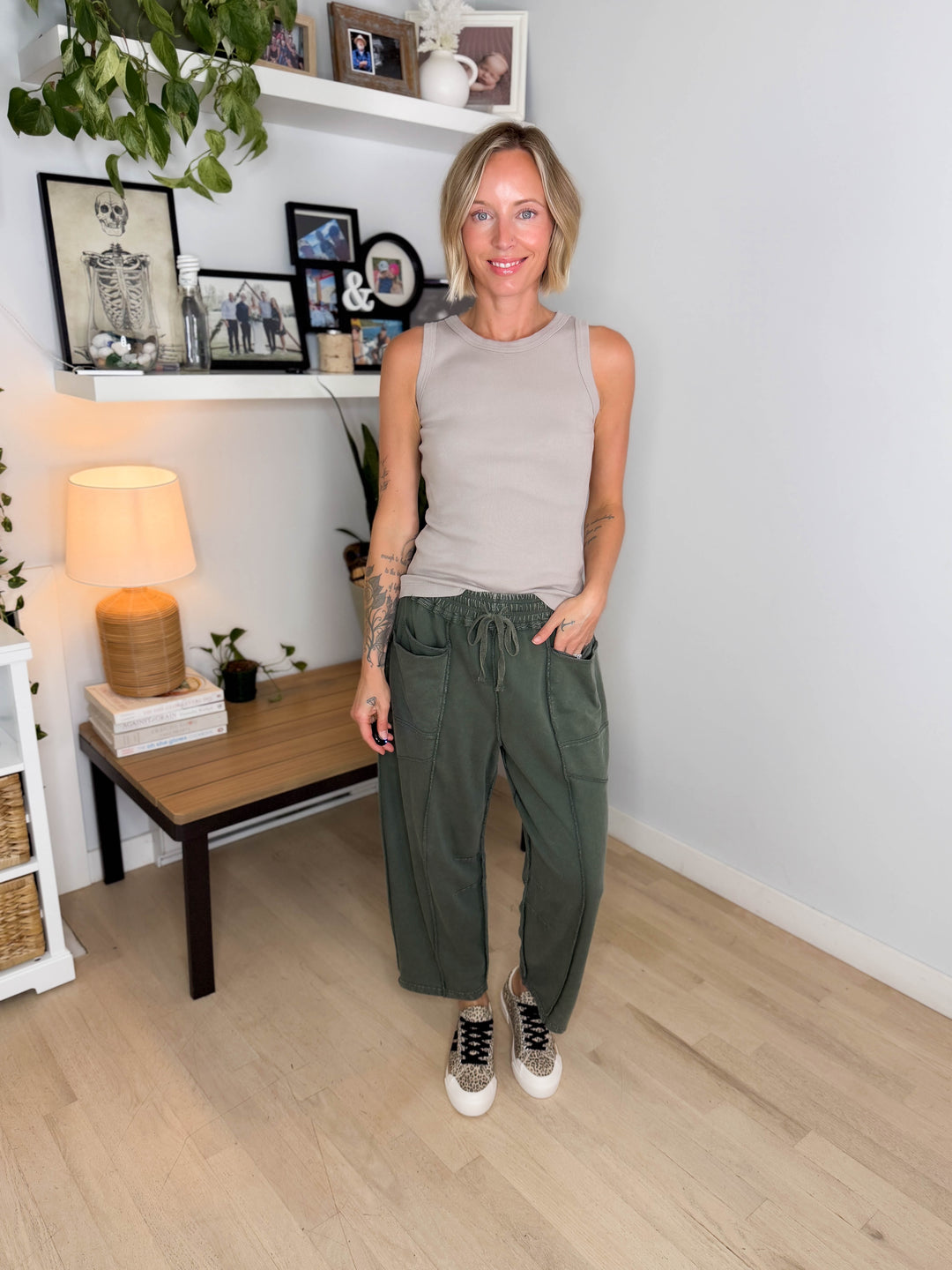 Lunelle Garment Dyed Round Neck Tank- GREIGE
