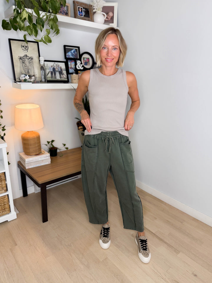 Chase Mineral Washed Cotton Pants- PINE GREEN