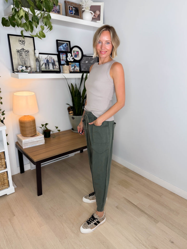 Chase Mineral Washed Cotton Pants- PINE GREEN