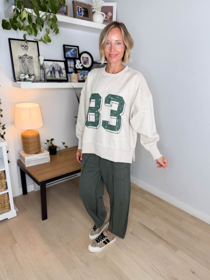 Honey Harvest Varsity Pullover- Oatmeal