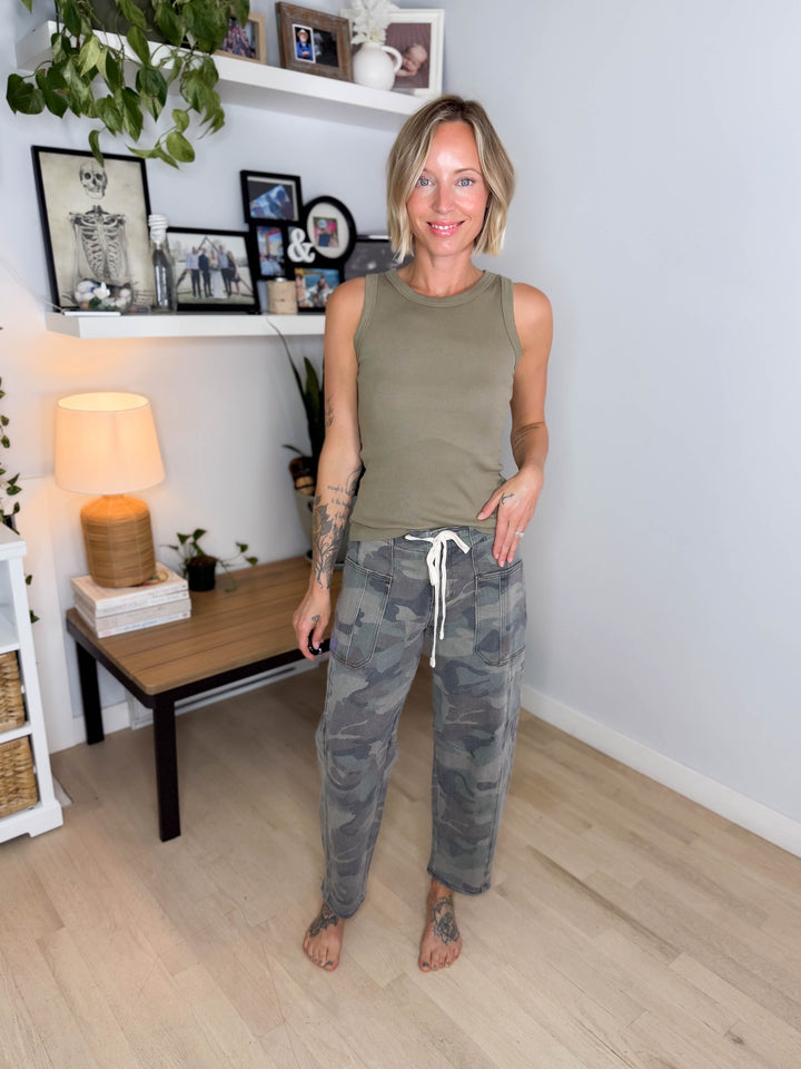 Lunelle Garment Dyed Round Neck Tank- OLIVE