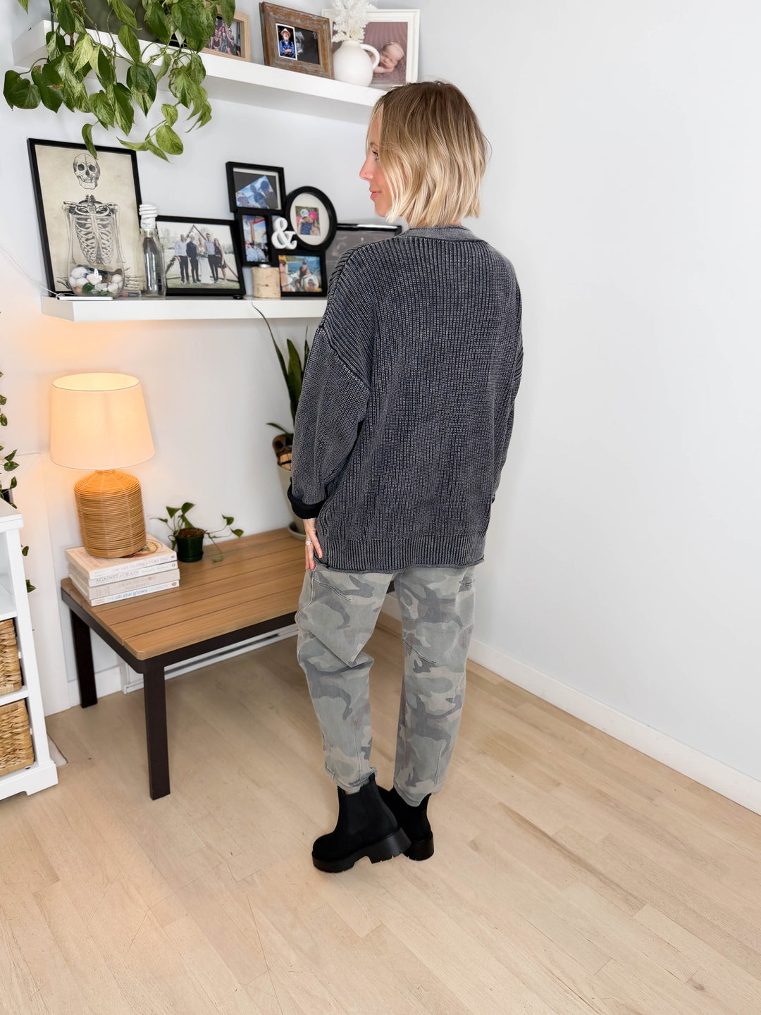 Darcy Washed Cotton Cardigan- BLACK