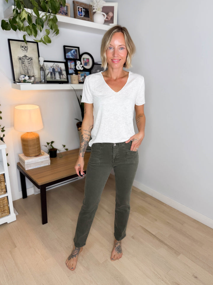 Mica Havena Mid-Rise Straight Leg Jean- GREEN