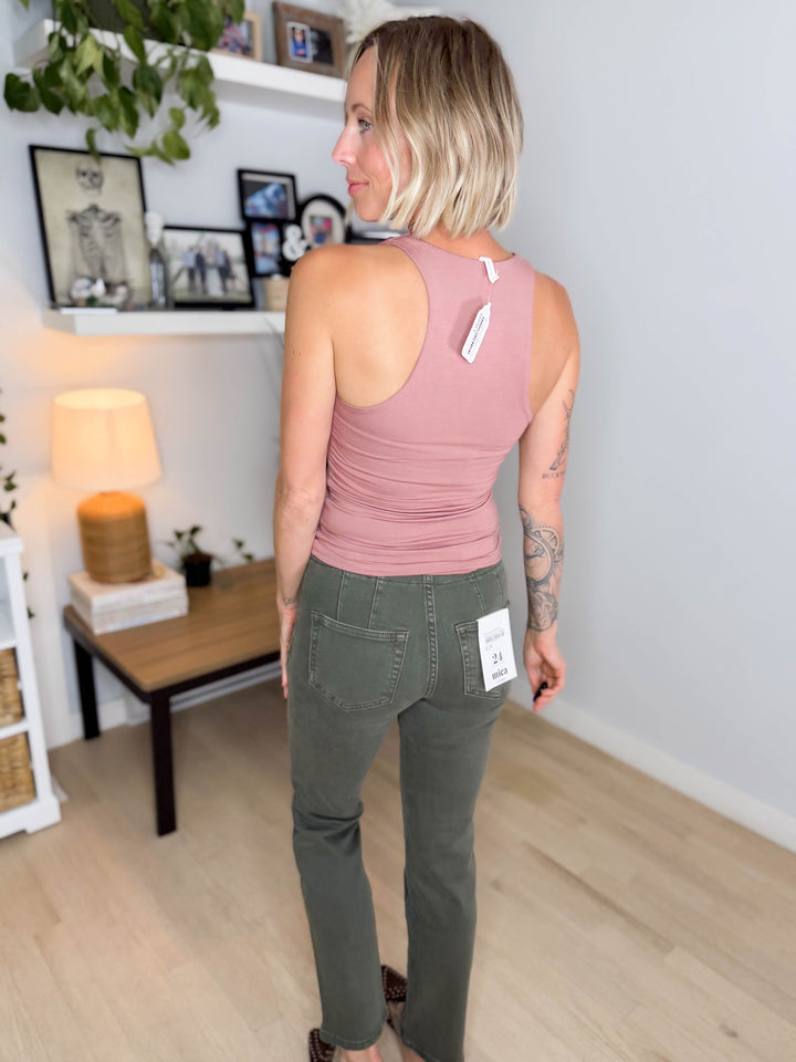 Sandra Doubled Lined V-Neck Racerback Tank- DARK MAUVE