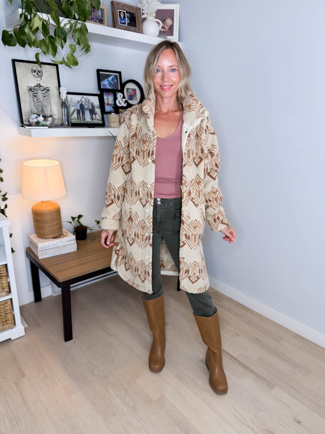 Ainsley Longline Sherpa Jacket- CREME BRULEE