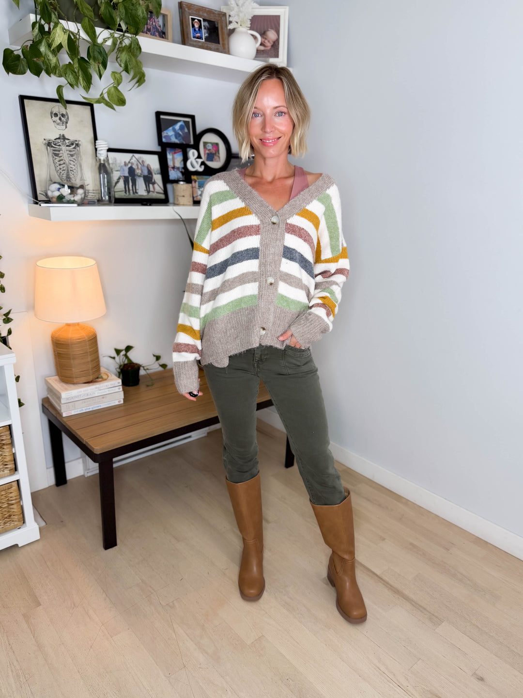 Winter Haven Button Down Cardigan- MULTI STRIPE