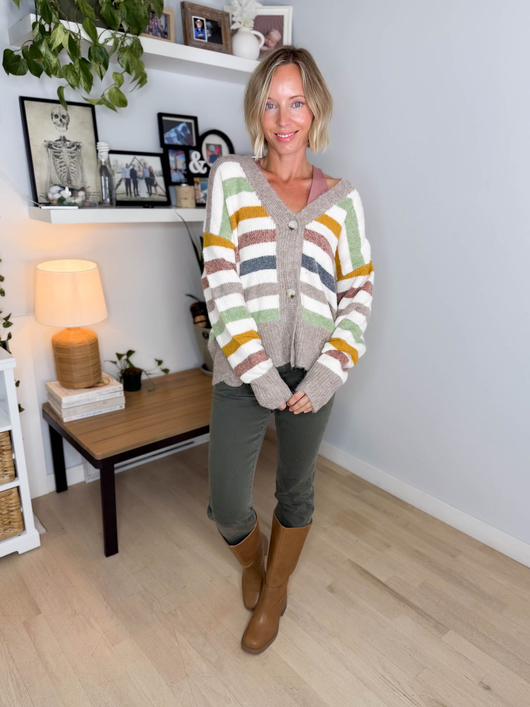 Winter Haven Button Down Cardigan- MULTI STRIPE
