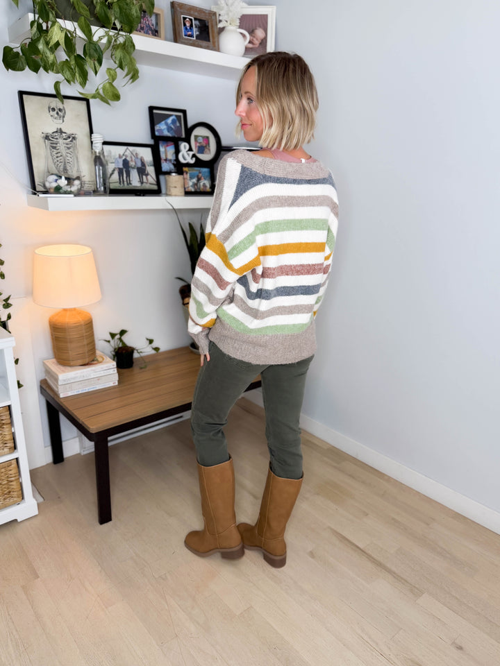 Winter Haven Button Down Cardigan- MULTI STRIPE