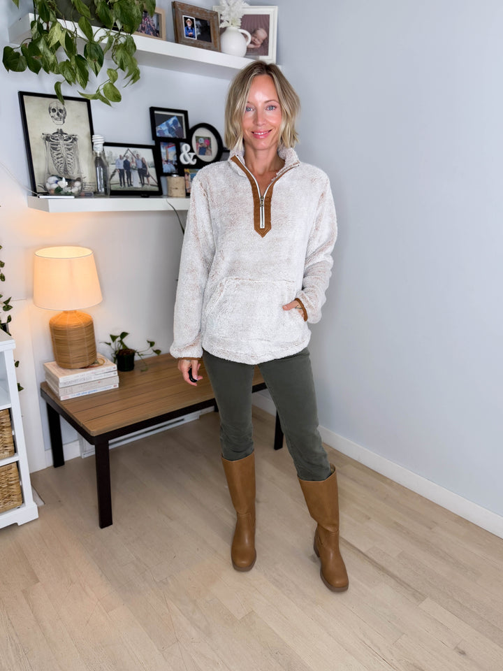 MICHELLE MAE Ryan 1/4 Zip Sherpa- CAMEL