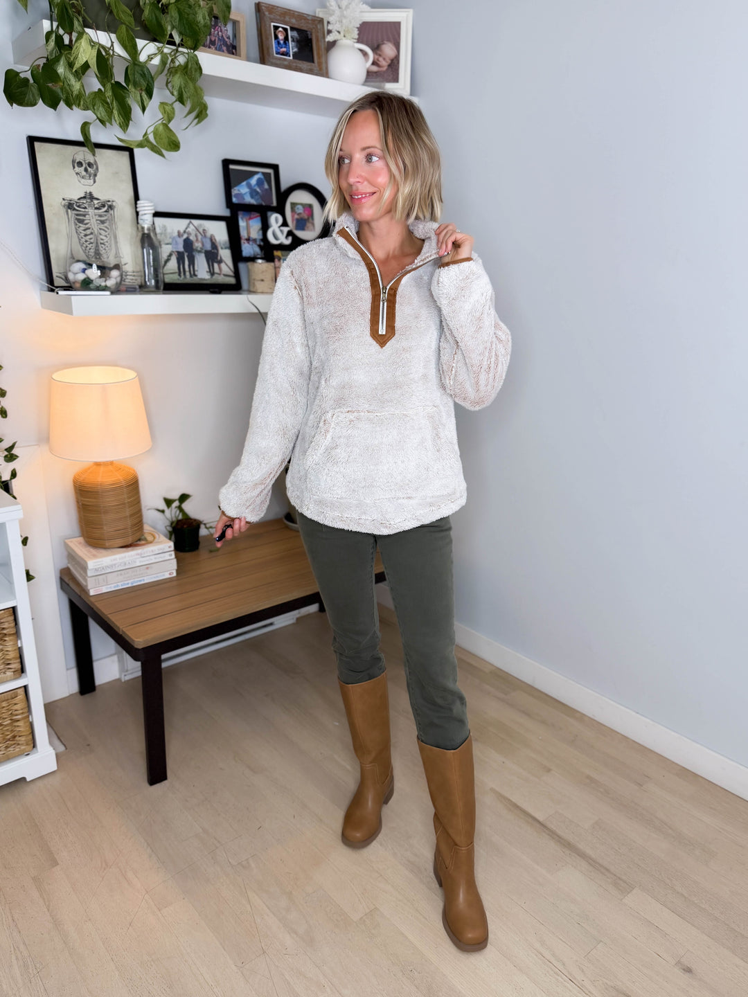 MICHELLE MAE Ryan 1/4 Zip Sherpa- CAMEL