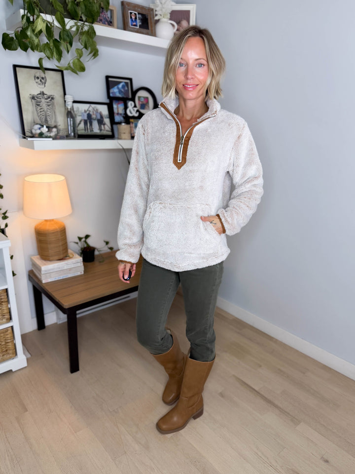 MICHELLE MAE Ryan 1/4 Zip Sherpa- CAMEL