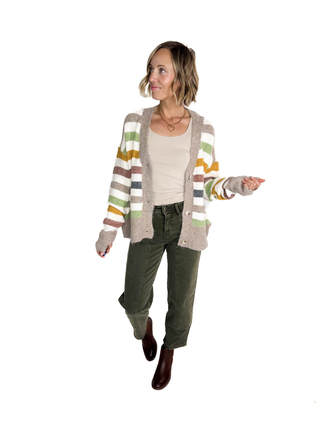 Winter Haven Button Down Cardigan- NEUTRAL STRIPES