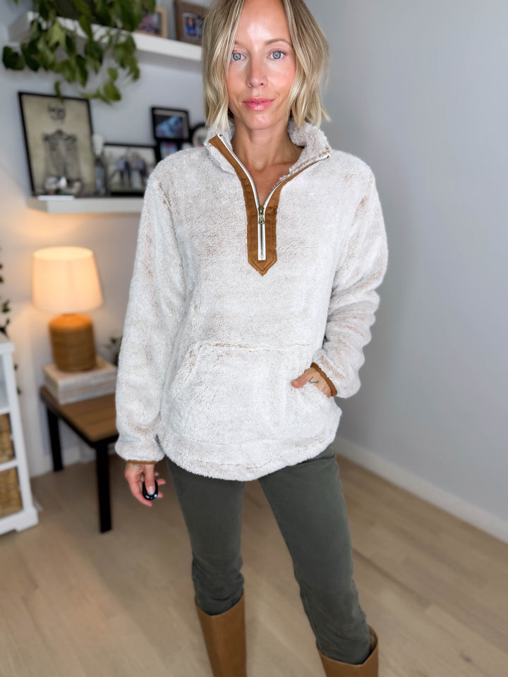 MICHELLE MAE Ryan 1/4 Zip Sherpa- CAMEL