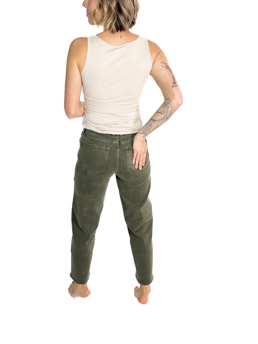 MICA Autumyn High Rise Barrel Jean- DARK FERN