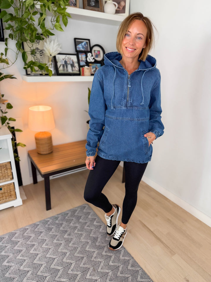 Bex Denim Hoodie Jacket- MEDIUM WASH