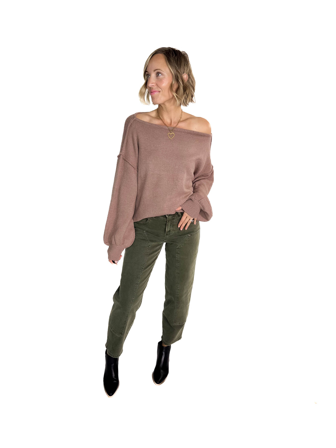 Seattle Boat Neck Sweater- MELANGE BROWN - final sale