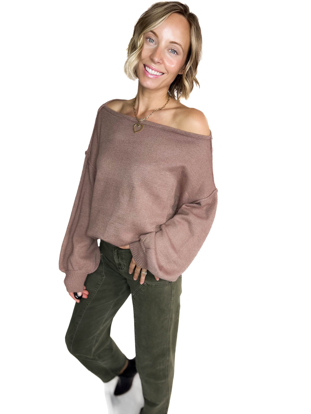 Seattle Boat Neck Sweater- MELANGE BROWN - final sale