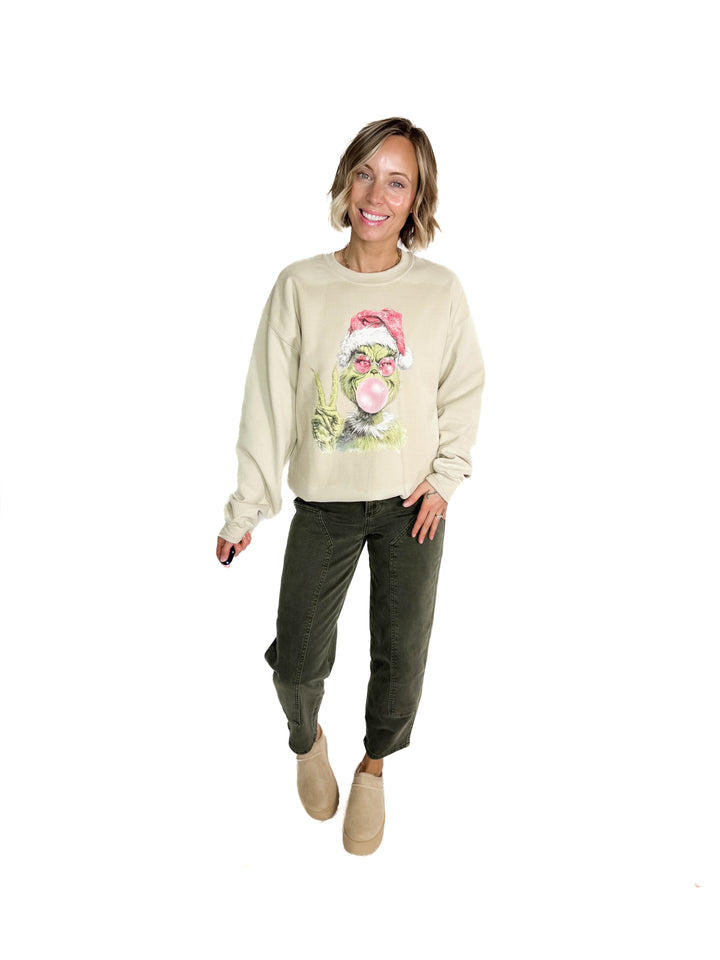 Bubblegum Grinch Crewneck- SAND