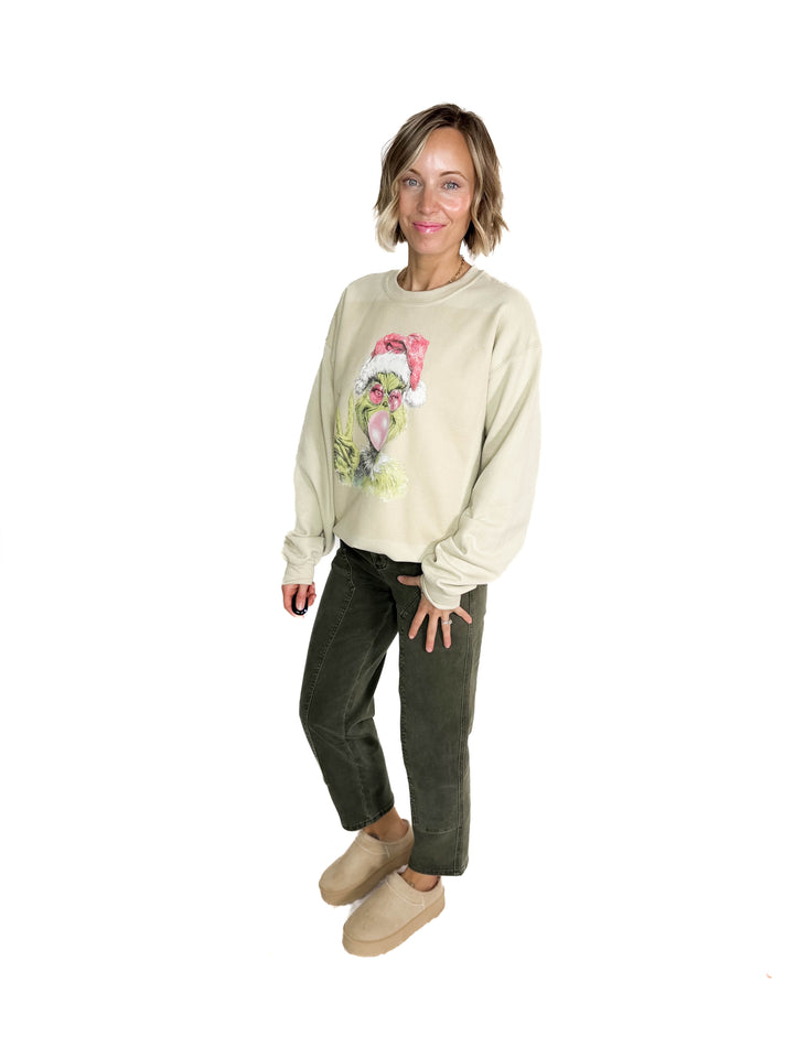 Bubblegum Grinch Crewneck- SAND