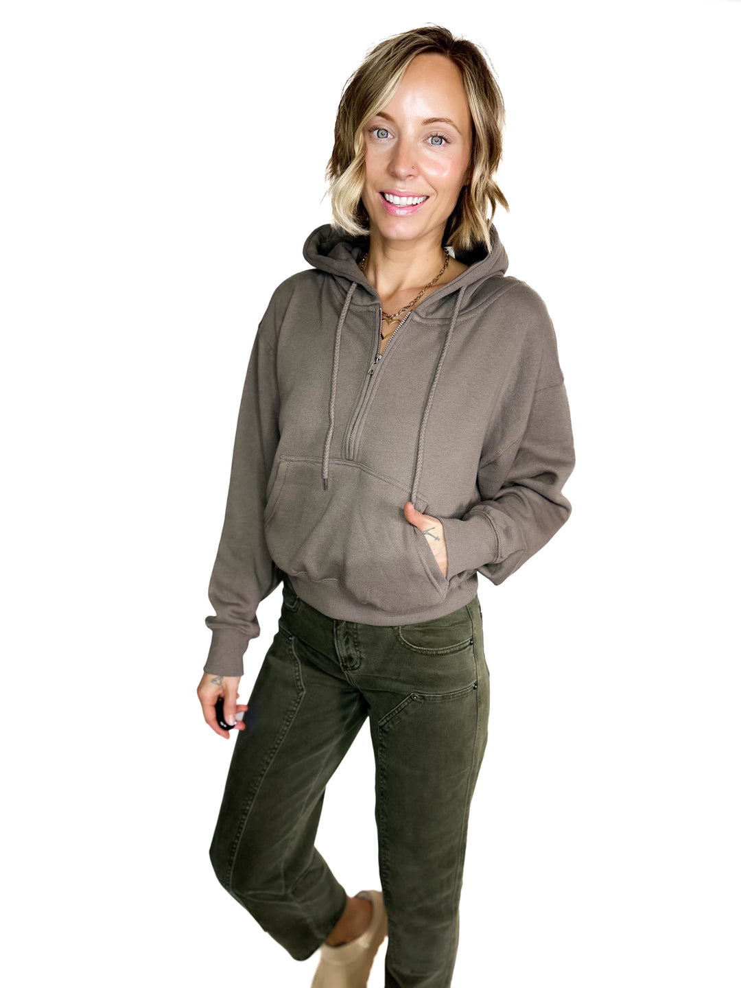 Jaxx 1/2 Zip Hoodie- FOSSIL