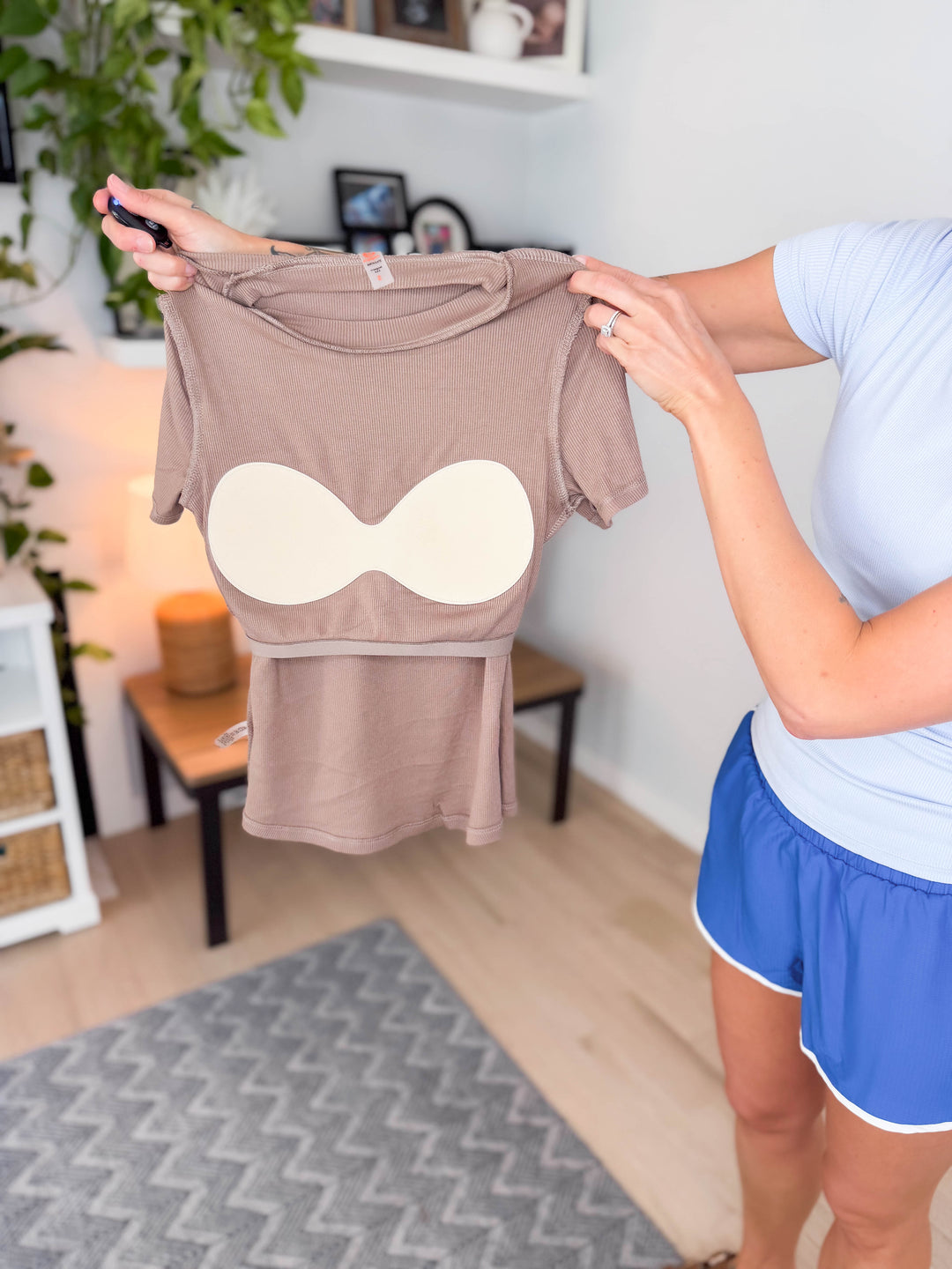 Mono B Melanie Ribbed Built In Bra Tee- HEATHER GREY