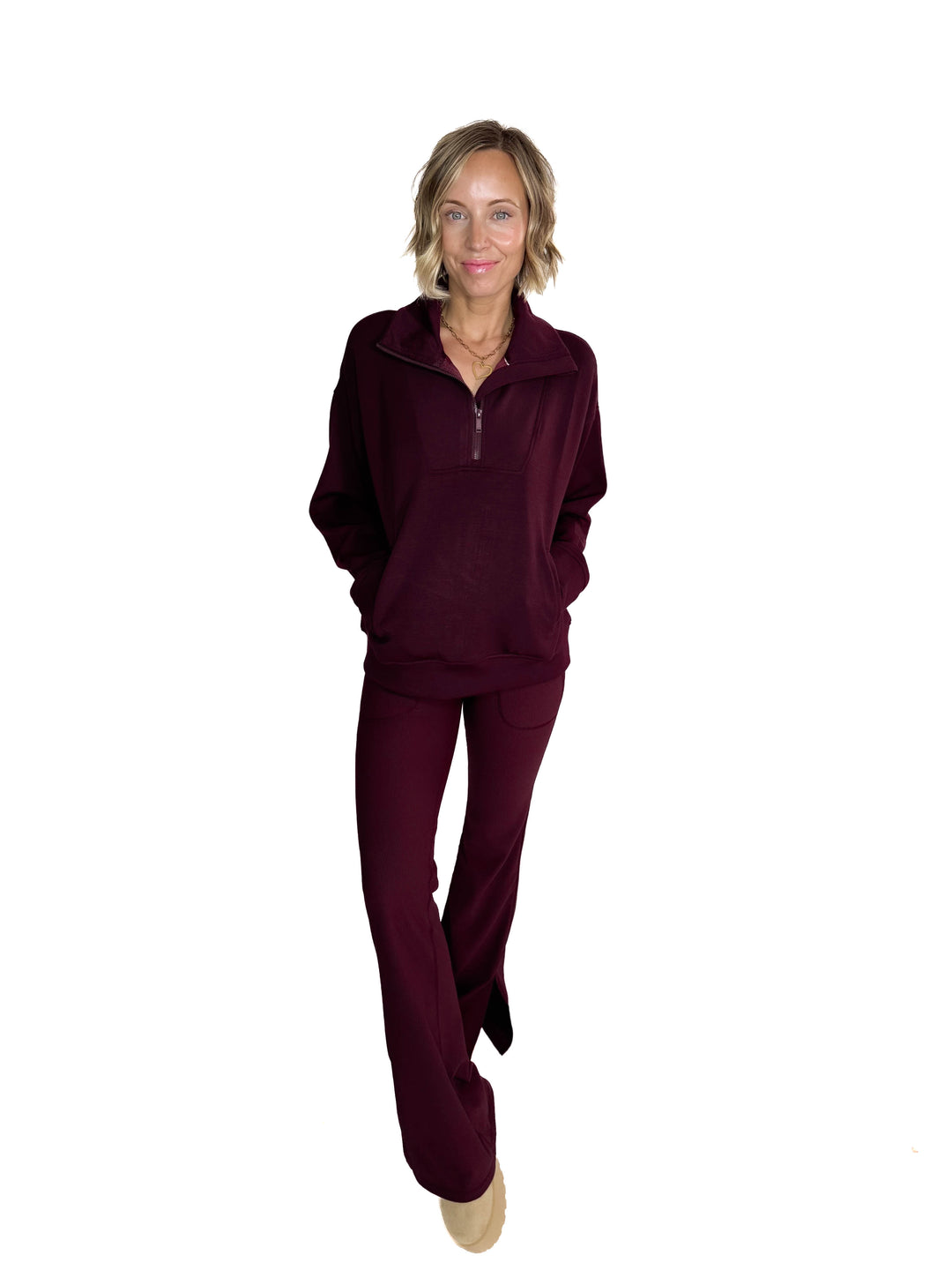 Everett Modal 1/2 Zip Mock Neck Pullover- DARK CHERRY