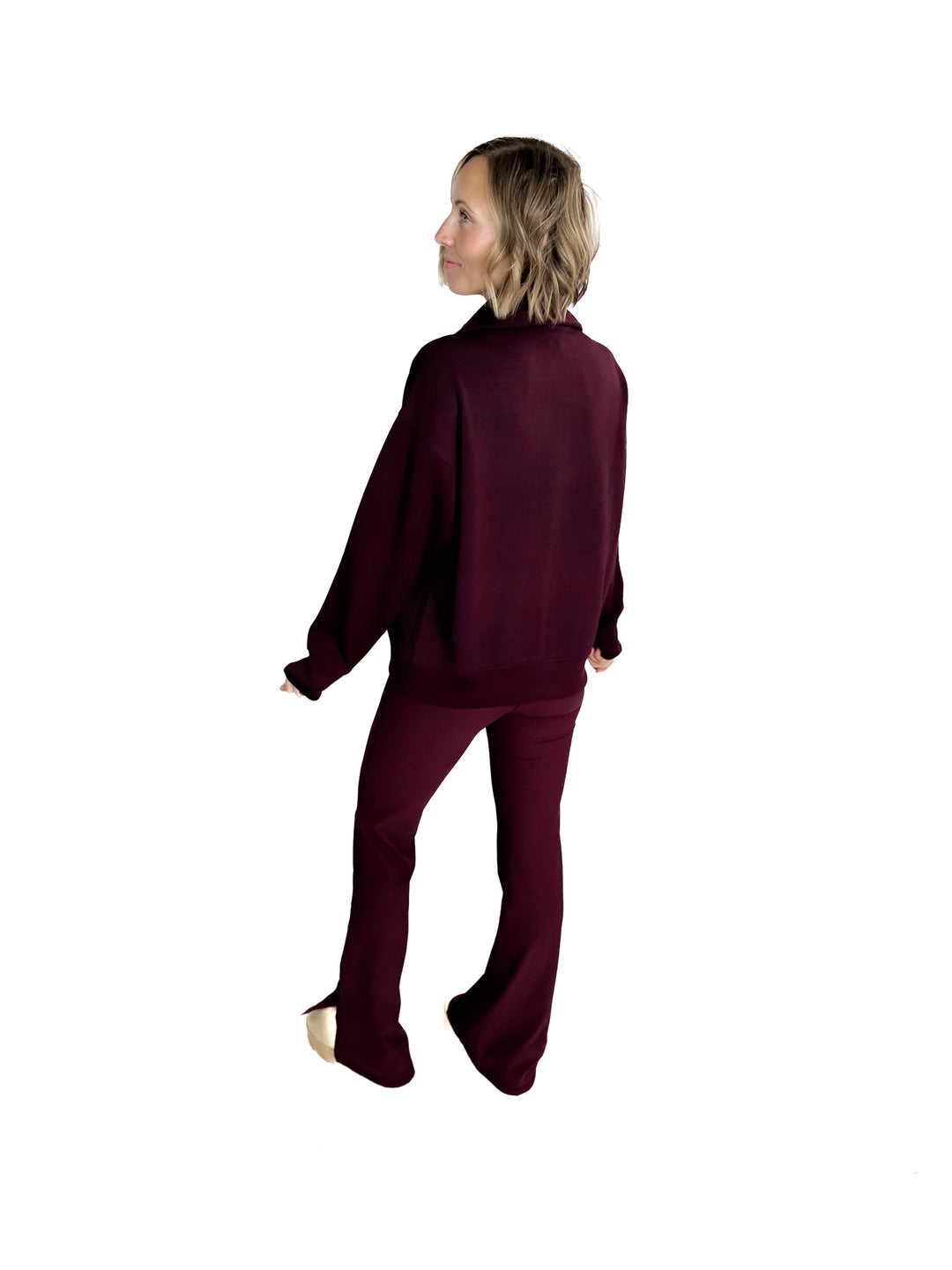 Everett Modal 1/2 Zip Mock Neck Pullover- DARK CHERRY