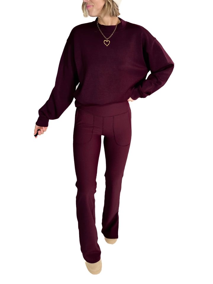 Only The Best Ribbed Flare Legging- DARK CHERRY
