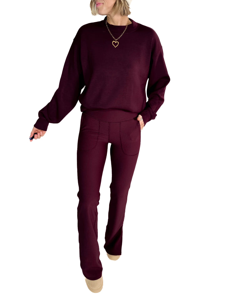 Only The Best Ribbed Flare Legging- DARK CHERRY