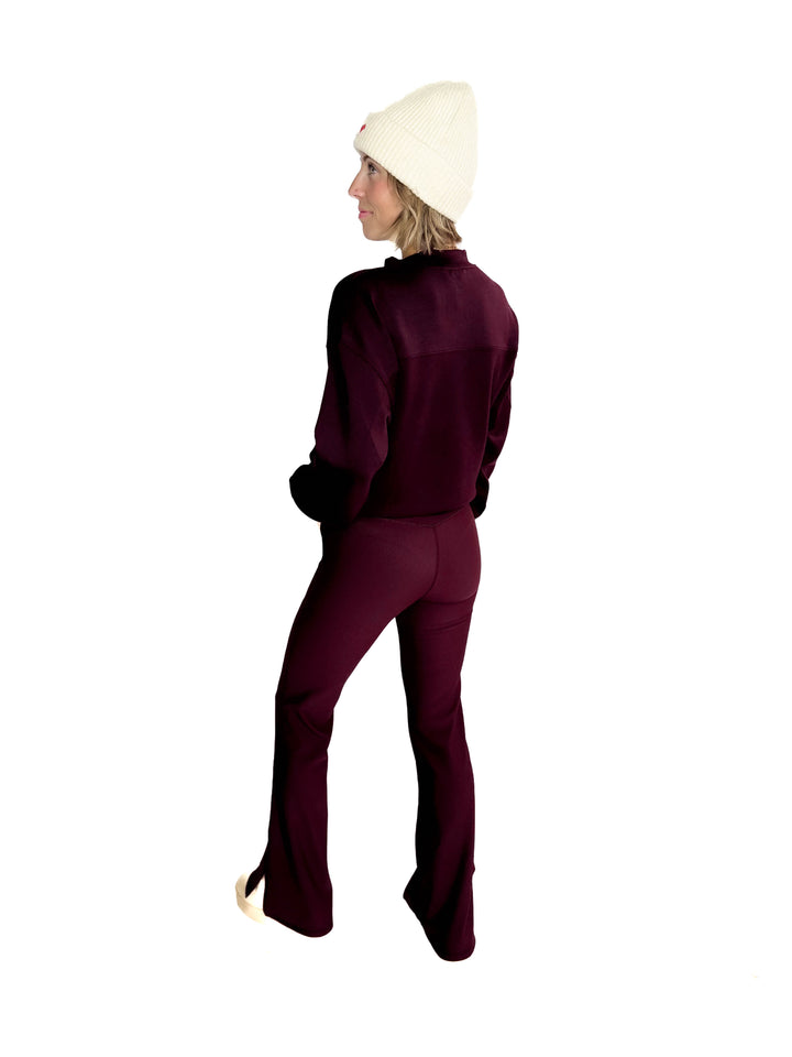 Only The Best Ribbed Flare Legging- DARK CHERRY
