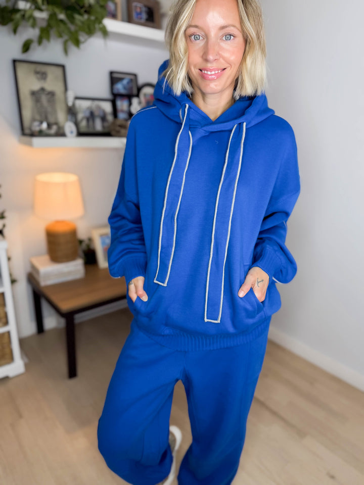Thistle French Terry Fleece Hoodie- TRUE BLUE/HEATHER GREY