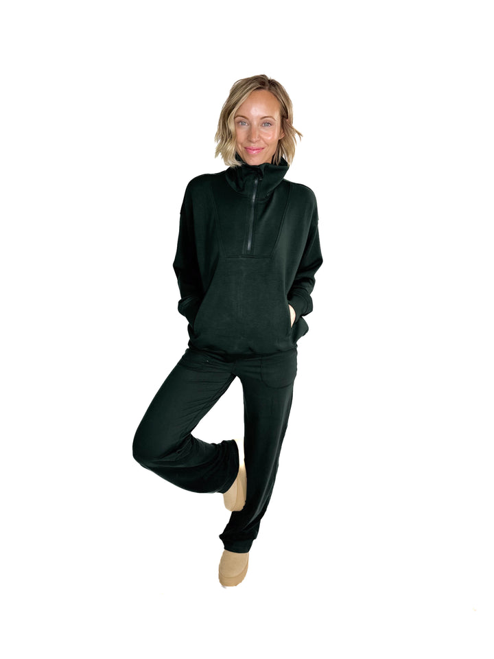 Everett Modal 1/2 Zip Mock Neck Pullover- REGENCY GREEN