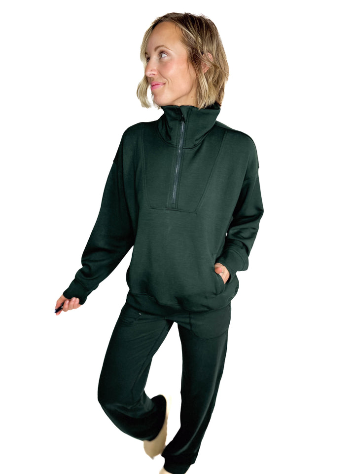 Everett Modal 1/2 Zip Mock Neck Pullover- REGENCY GREEN