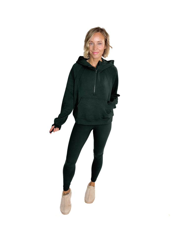 Everett Modal 1/2 Zip Hoodie- REGENCY GREEN