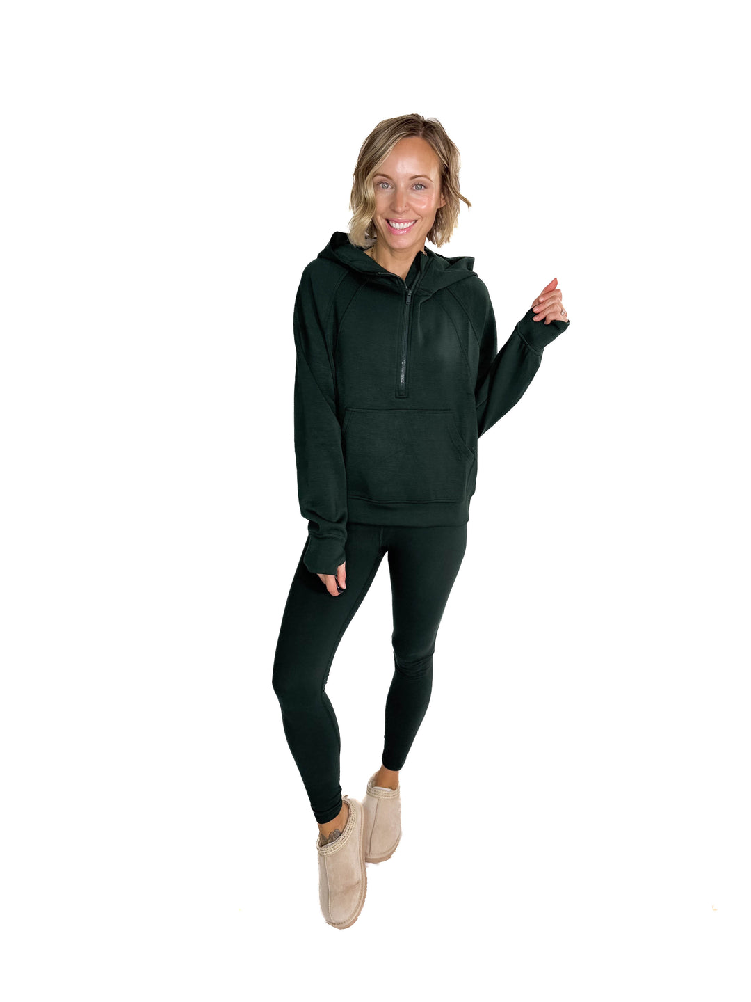 Everett Modal 1/2 Zip Hoodie- REGENCY GREEN