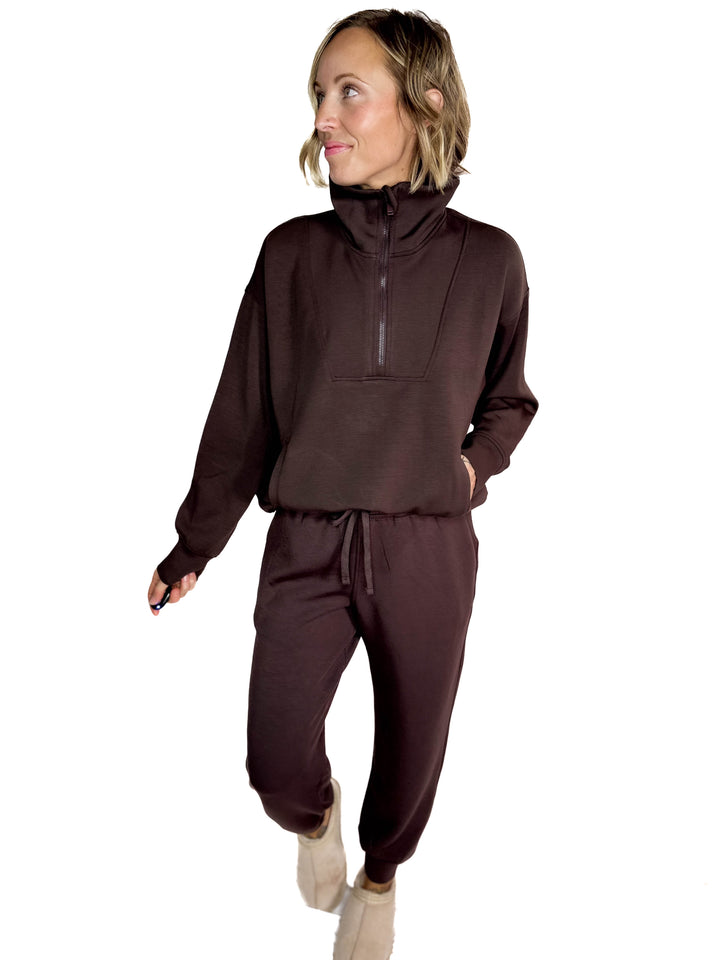 Everett Modal 1/2 Zip Mock Neck Pullover- ESPRESSO