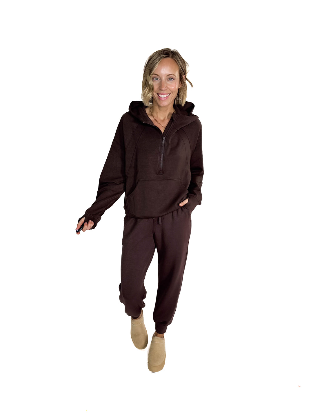 Everett Modal 1/2 Zip Hoodie- ESPRESSO