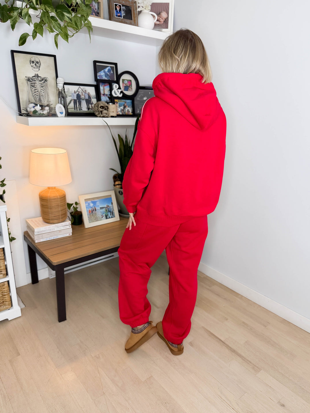 Thistle French Terry Fleece Hoodie- TRUE RED/PEACH PINK