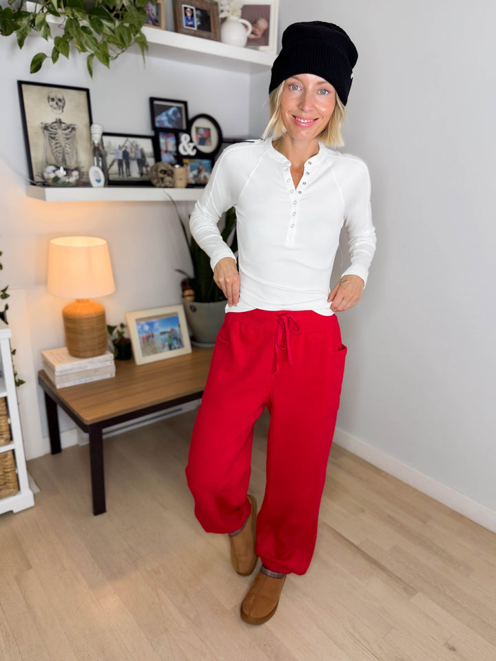Thistle French Terry Fleece Jogger - TRUE RED