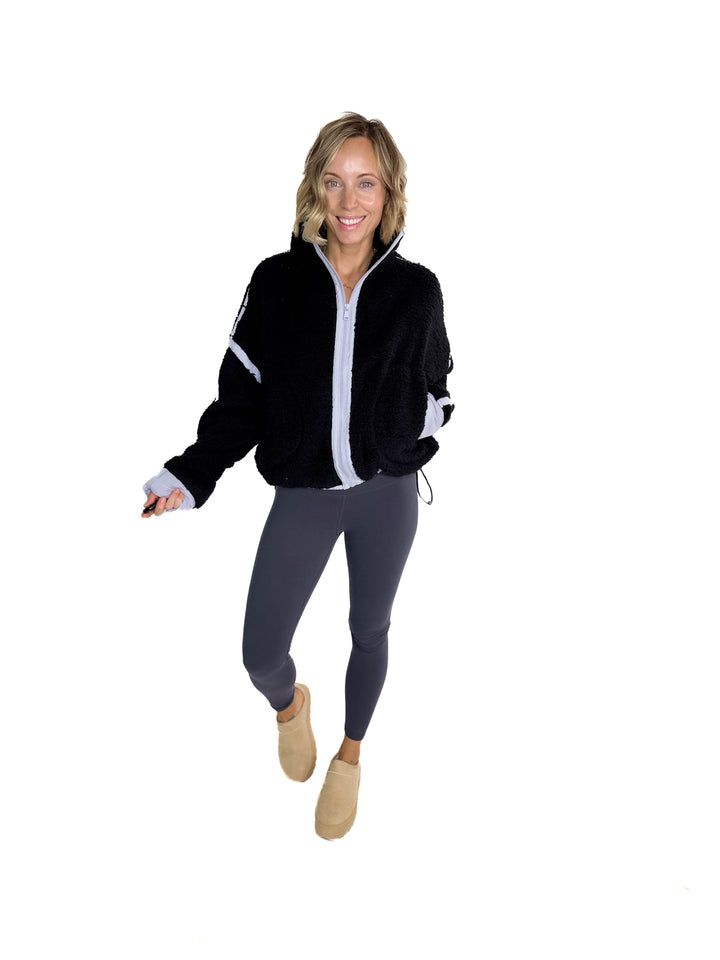 RD STYLE Jill Funnel Neck Sherpa- BLACK