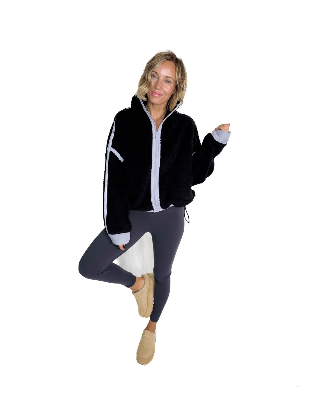 RD STYLE Jill Funnel Neck Sherpa- BLACK