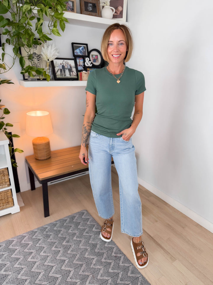 Mono B Melanie Ribbed Built In Bra Tee- SILKY PINE